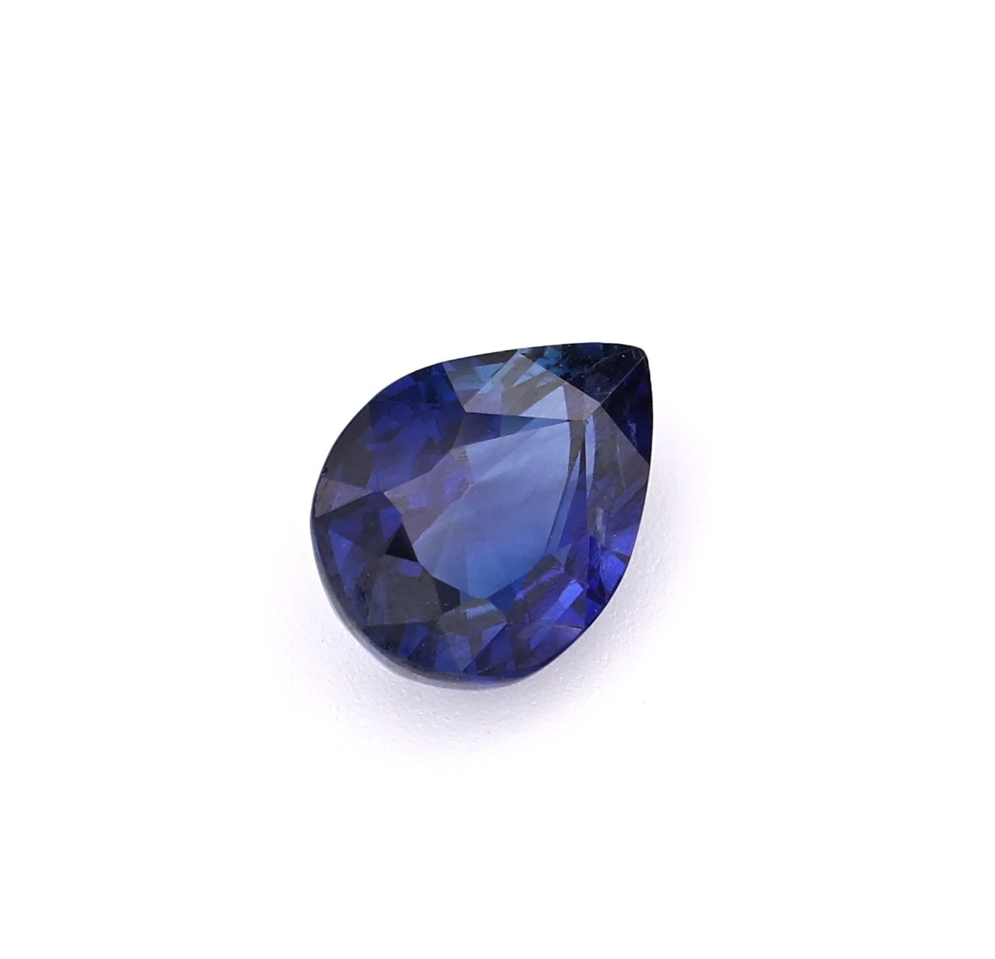 Certified 1.30 carat Blue Sapphire Pear Shape Ceylon Origin Ring Stone For Sale 4