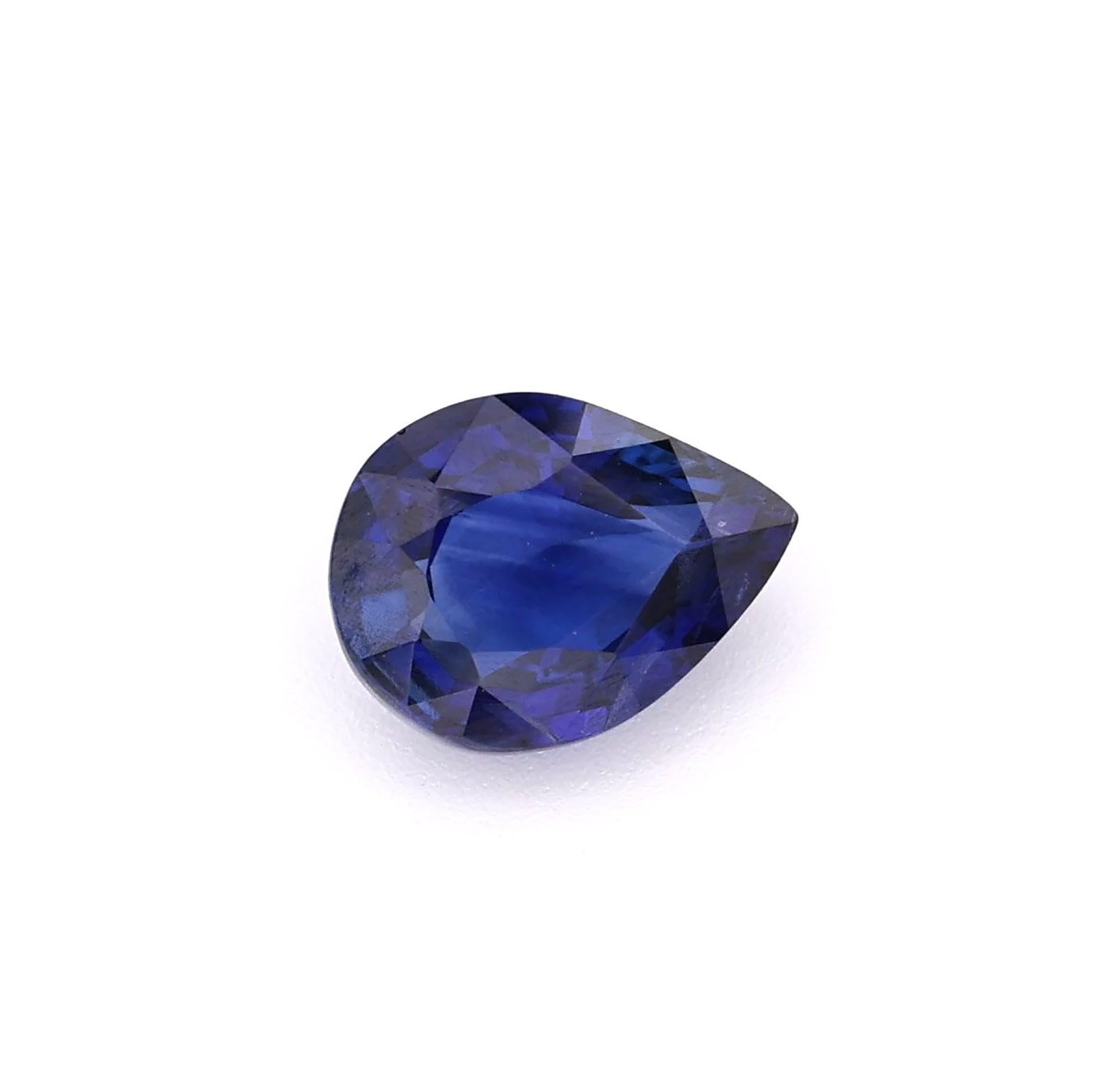 Certified 1.30 carat Blue Sapphire Pear Shape Ceylon Origin Ring Stone For Sale 5