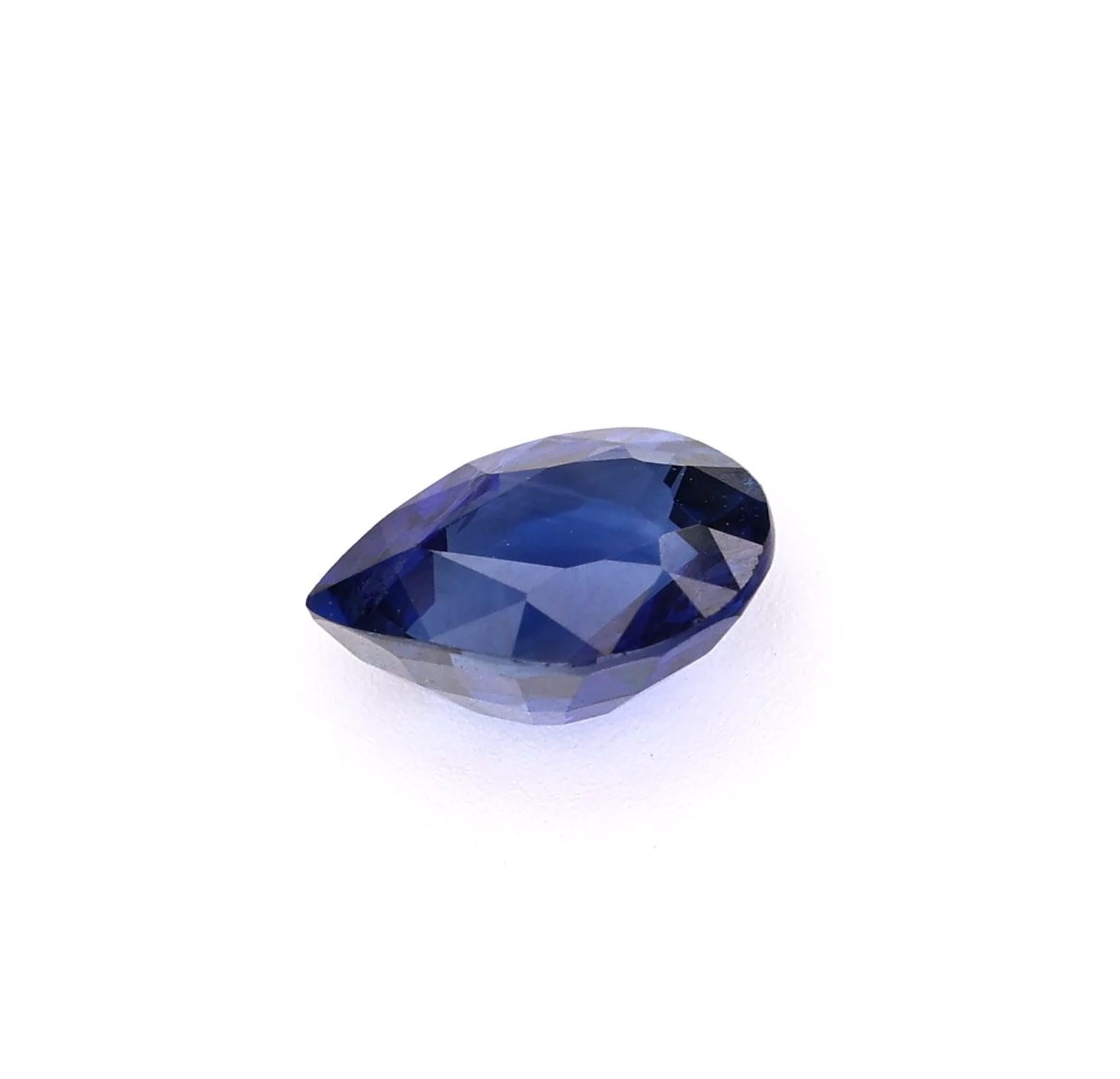 Women's or Men's Certified 1.30 carat Blue Sapphire Pear Shape Ceylon Origin Ring Stone For Sale