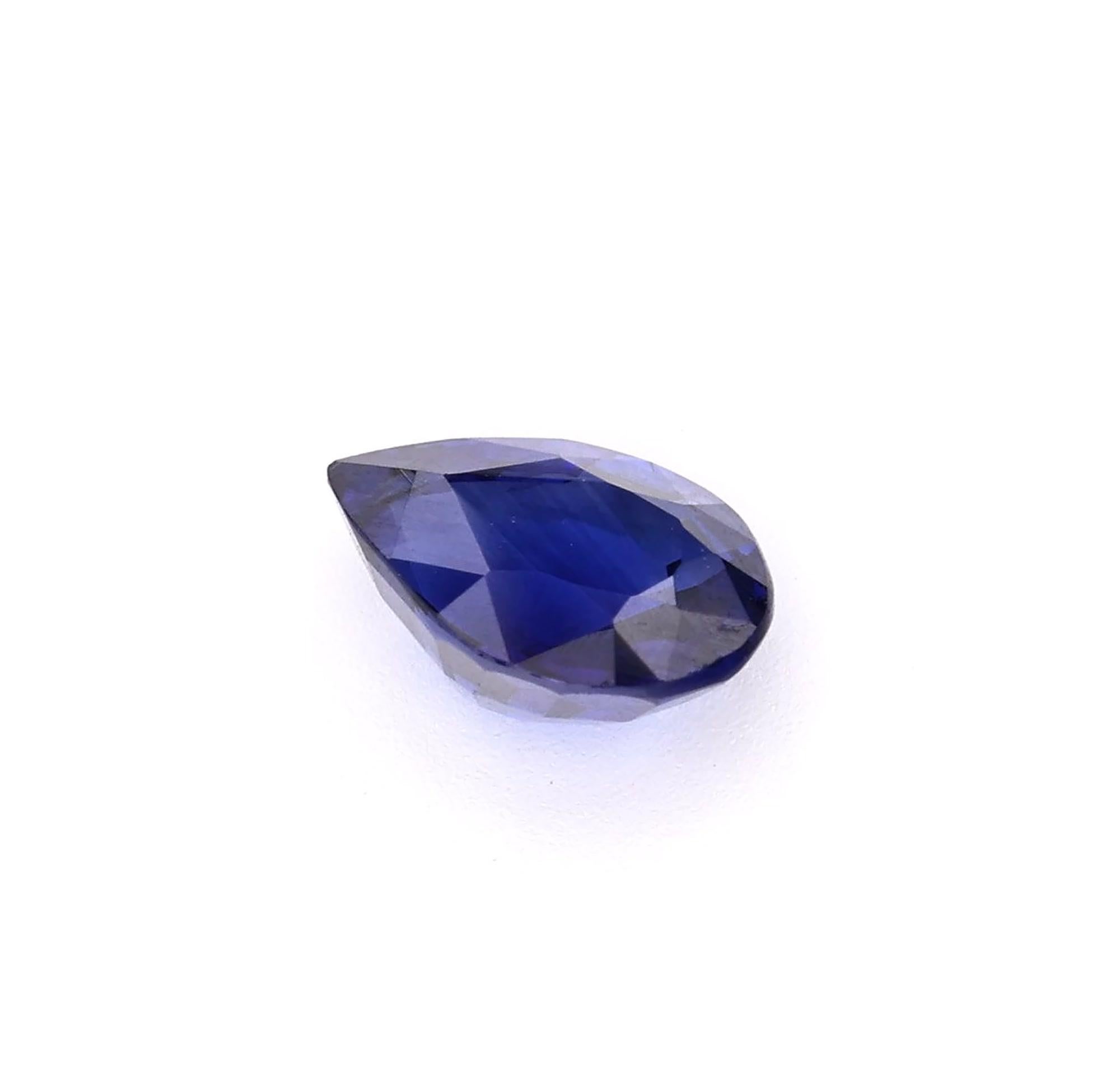 Certified 1.30 carat Blue Sapphire Pear Shape Ceylon Origin Ring Stone For Sale 1