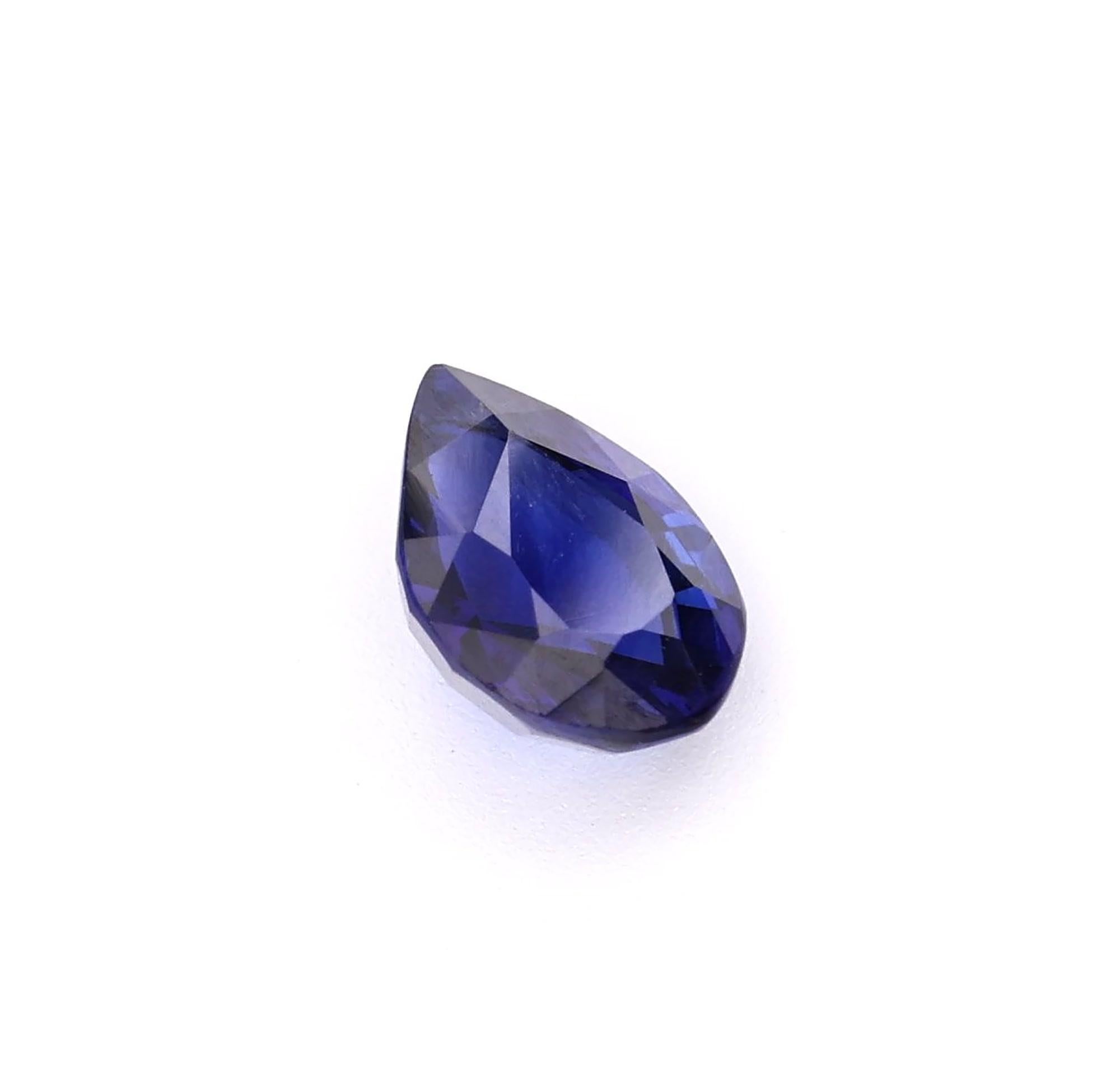 Certified 1.30 carat Blue Sapphire Pear Shape Ceylon Origin Ring Stone For Sale 2