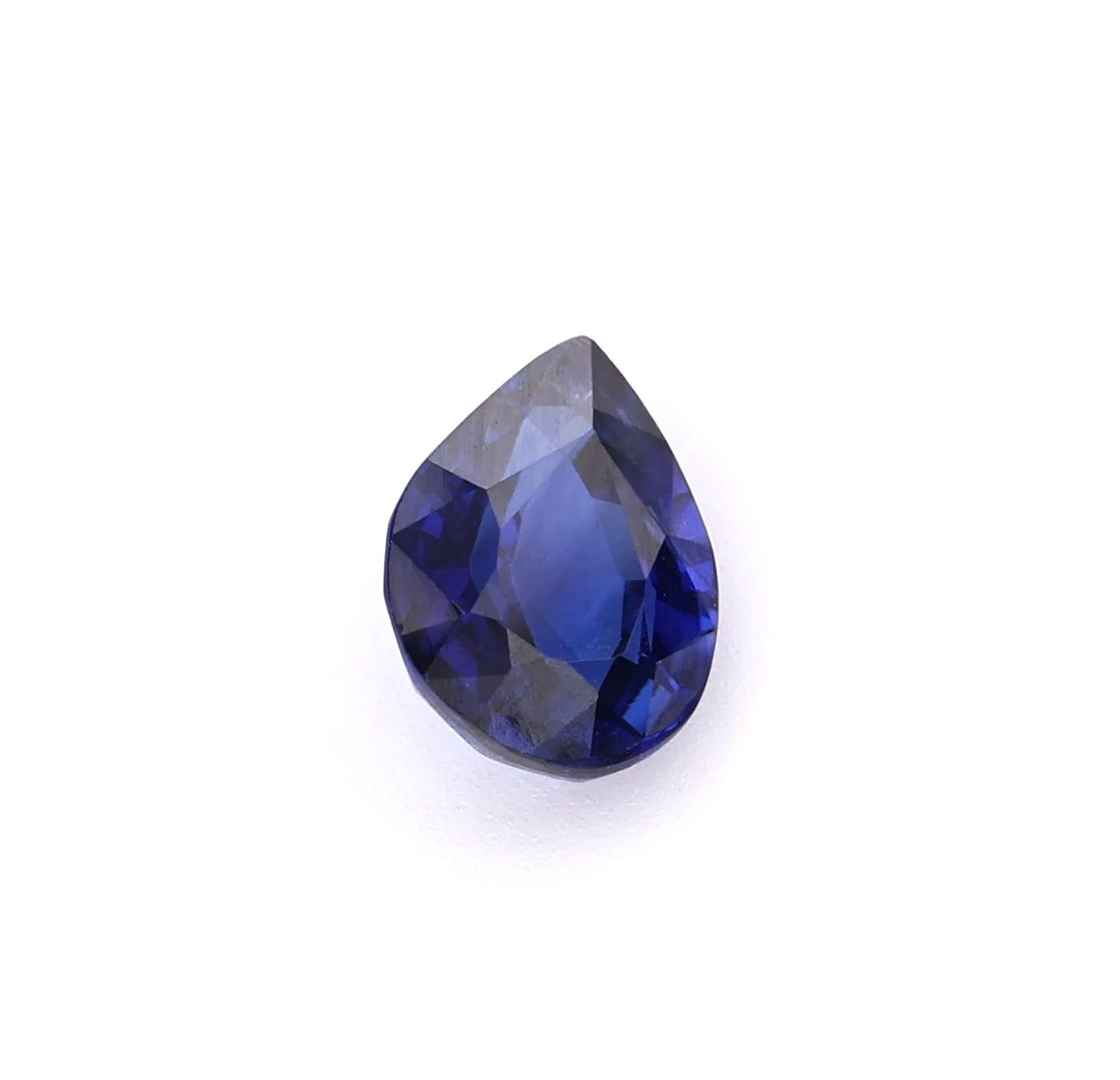 Certified 1.30 carat Blue Sapphire Pear Shape Ceylon Origin Ring Stone For Sale 3