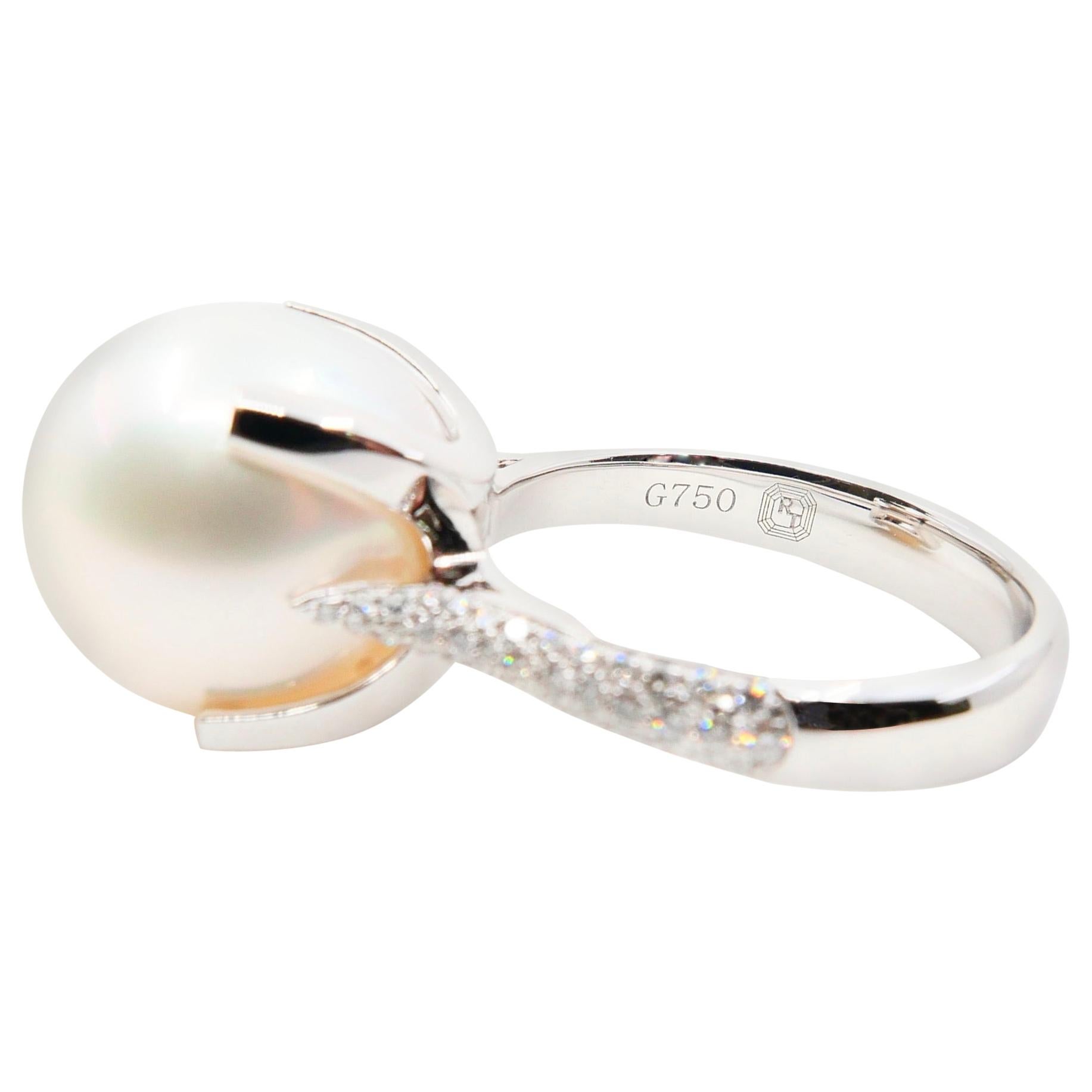 Round Cut Certified South Sea Pearl and Diamond Ring, Our Signature Design