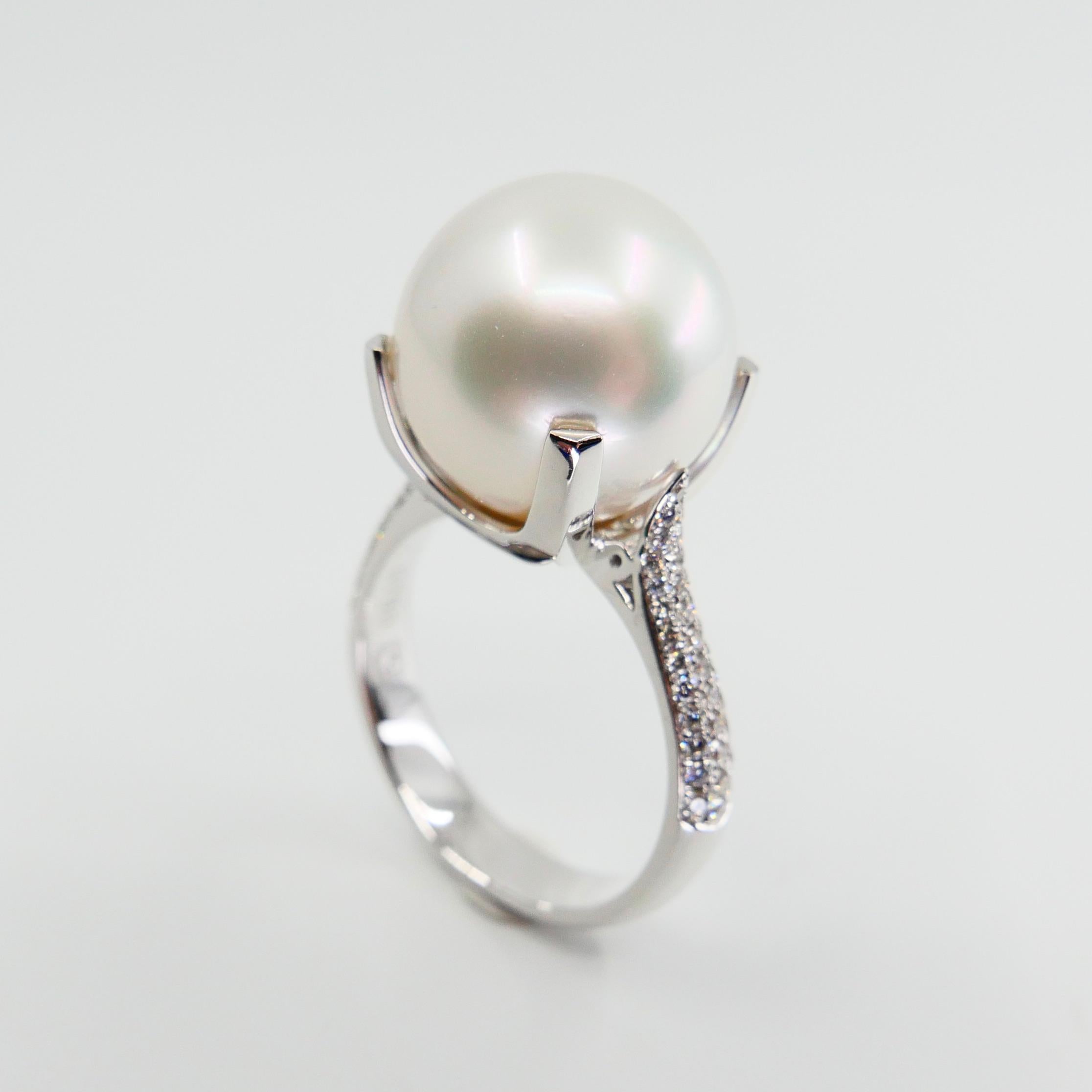 Certified South Sea Pearl and Diamond Ring, Our Signature Design In New Condition In Hong Kong, HK