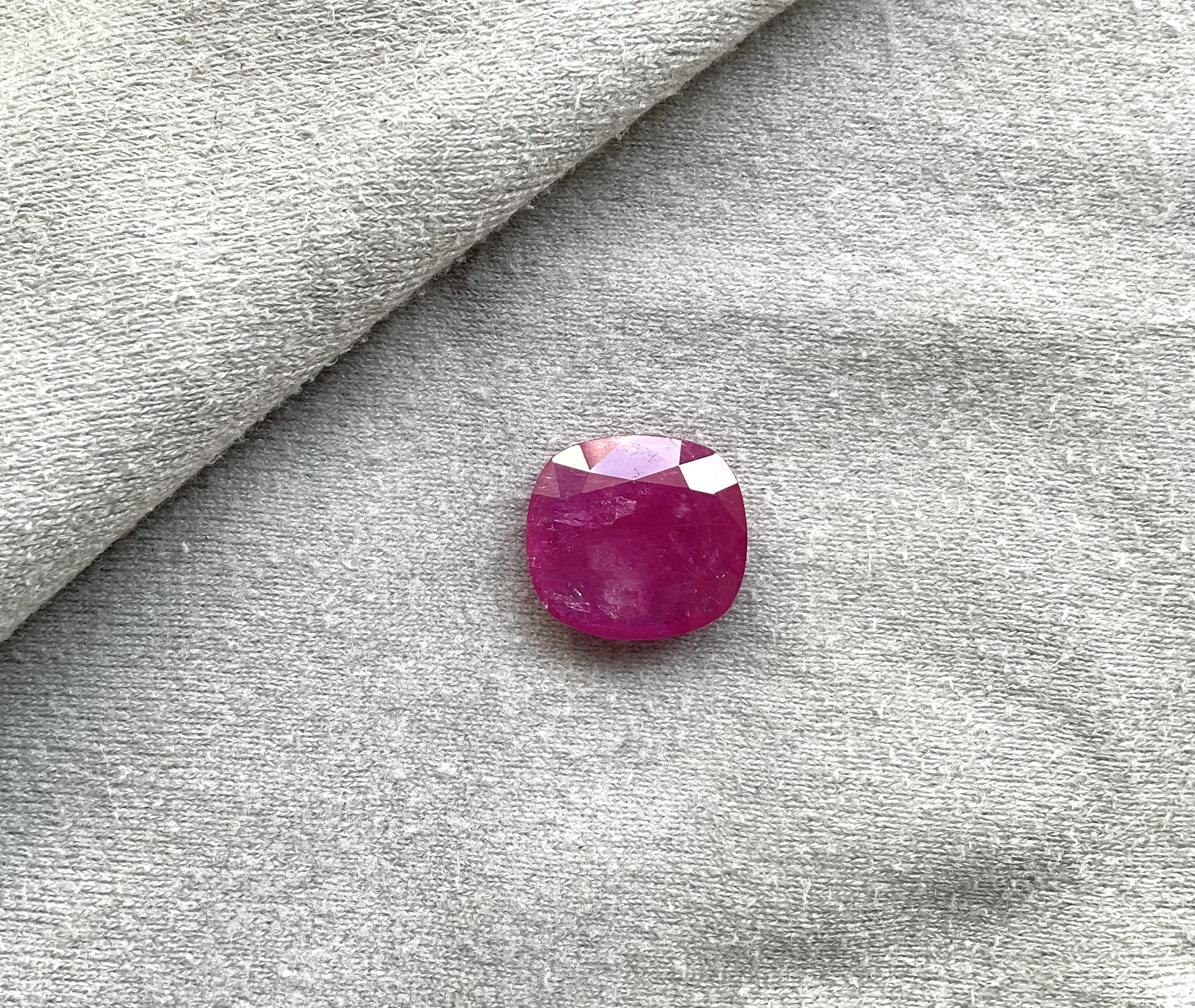 Art Deco Certified 13.11 Carats Mozambique Ruby Cushion Faceted Cut No Heat Natural Gem For Sale