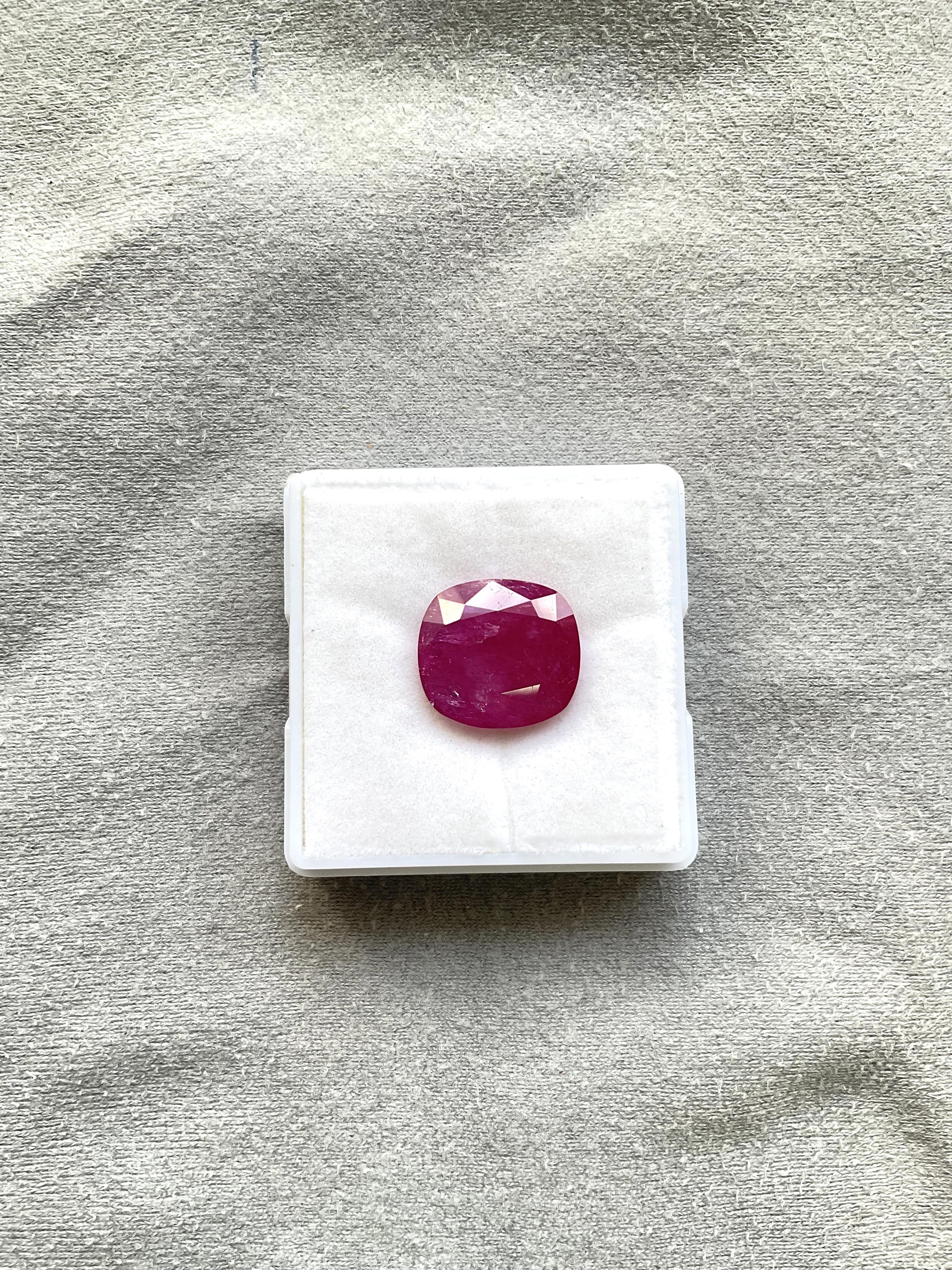Women's or Men's Certified 13.11 Carats Mozambique Ruby Cushion Faceted Cut No Heat Natural Gem For Sale