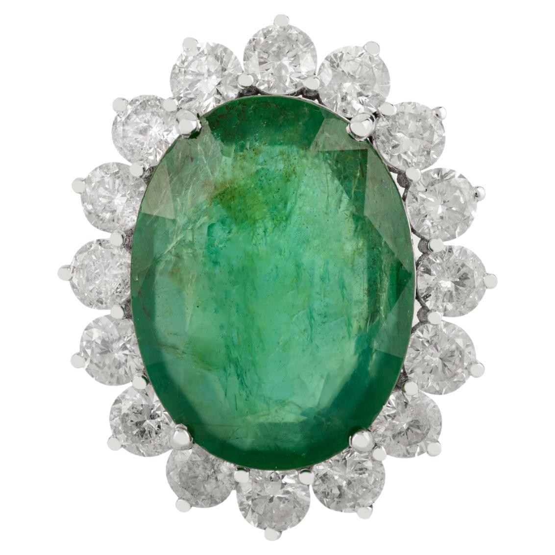 Zertifizierter 13,17-Karat-Smaragd & 3,39-Karat-Diamant-Halo-Cocktailring in 18K Weißgold