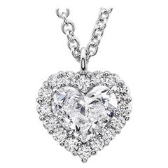 GIA Certified 1.21 Carat Heart Diamond Solitaire Halo Pendant Necklace 14K Gold