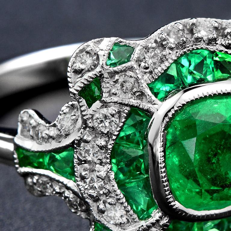 Women's Certified 1.34 Carat Natural Emerald Diamond Cocktail Ring