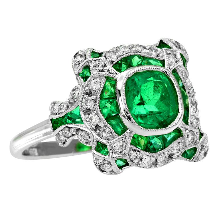 Certified 1.34 Carat Natural Emerald Diamond Cocktail Ring