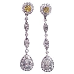 Certified 1.34 Ct Natural Fancy Yellow Diamonds Drop Earrings