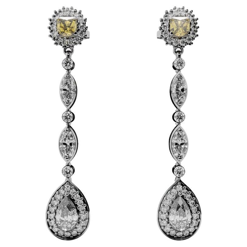 Certified 1.34 Ct Natural Fancy Yellow Diamonds Drop Earrings