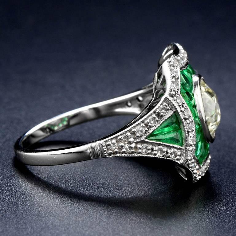 Round Cut Certified 1.35 Carat Diamond Emerald 18 Karat White Gold Engagement Ring