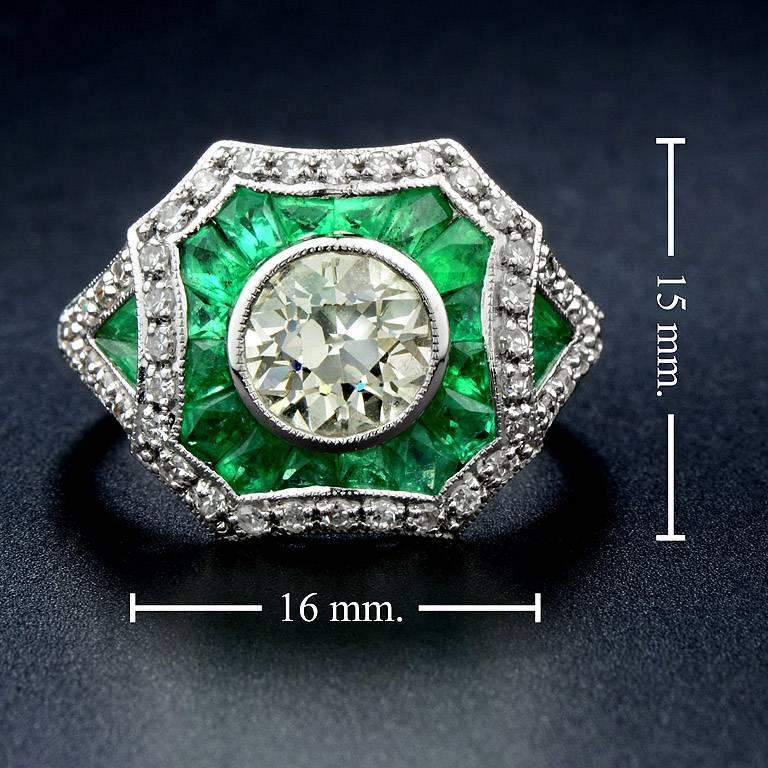 Certified 1.35 Carat Diamond Emerald 18 Karat White Gold Engagement Ring 1