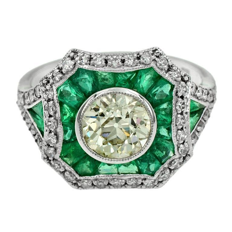 Certified 1.35 Carat Diamond Emerald 18 Karat White Gold Engagement Ring