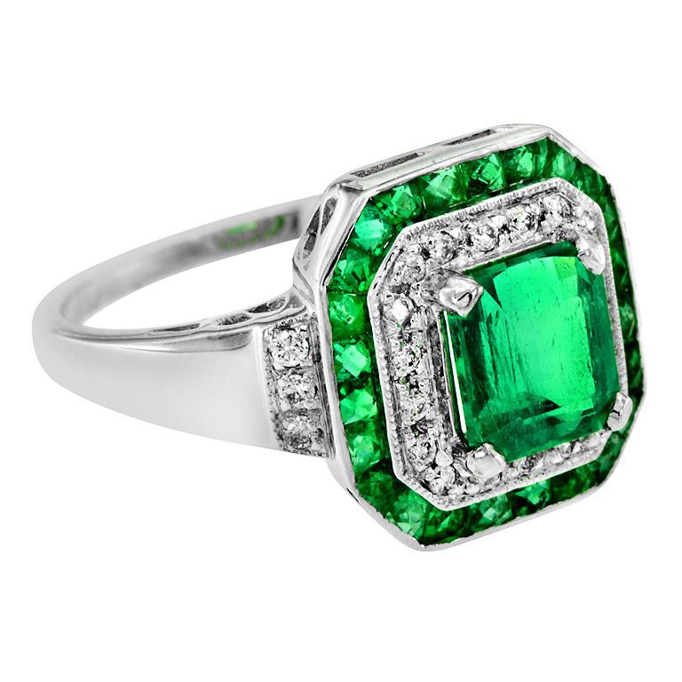 Certified 1.35 Carat Natural Emerald Diamond Cocktail Ring
