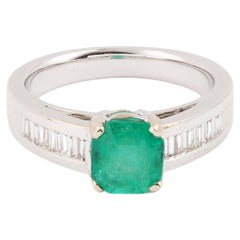 Certified 1.35 Carats Colombian Emerald Diamonds 18 Carats White Gold Ring