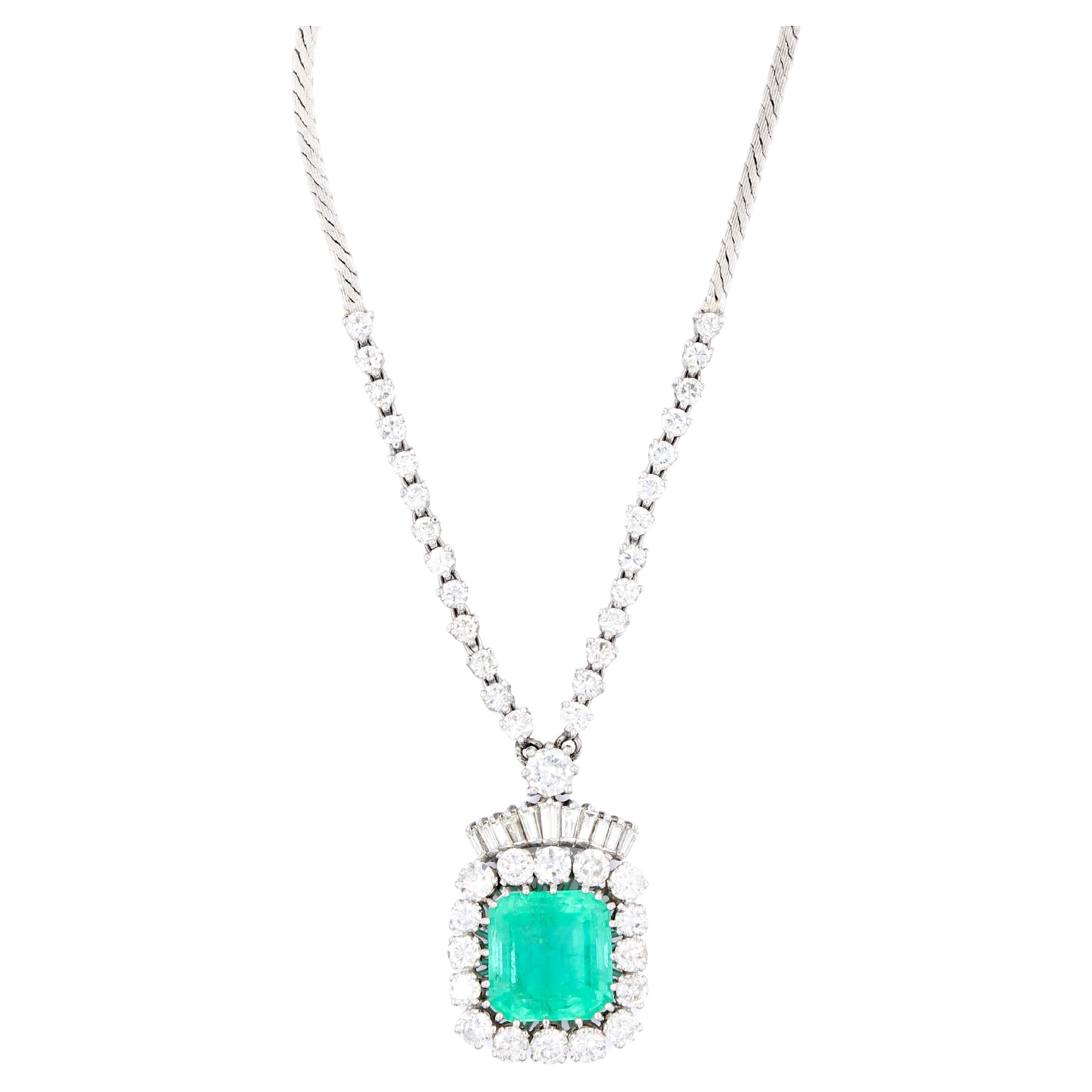 certified 13.50 Carat Colombian emerald and diamond necklace