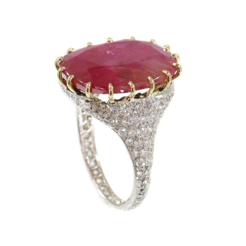 Certified 13.52 Carat Natural Untreated Ruby and Diamond Platinum Ring For Sale 4