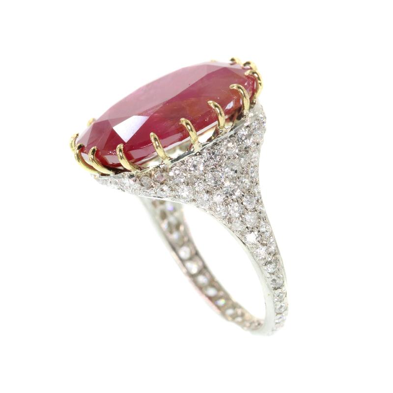 Certified 13.52 Carat Natural Untreated Ruby and Diamond Platinum Ring For Sale 2