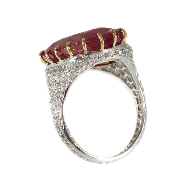 Certified 13.52 Carat Natural Untreated Ruby and Diamond Platinum Ring For Sale 3