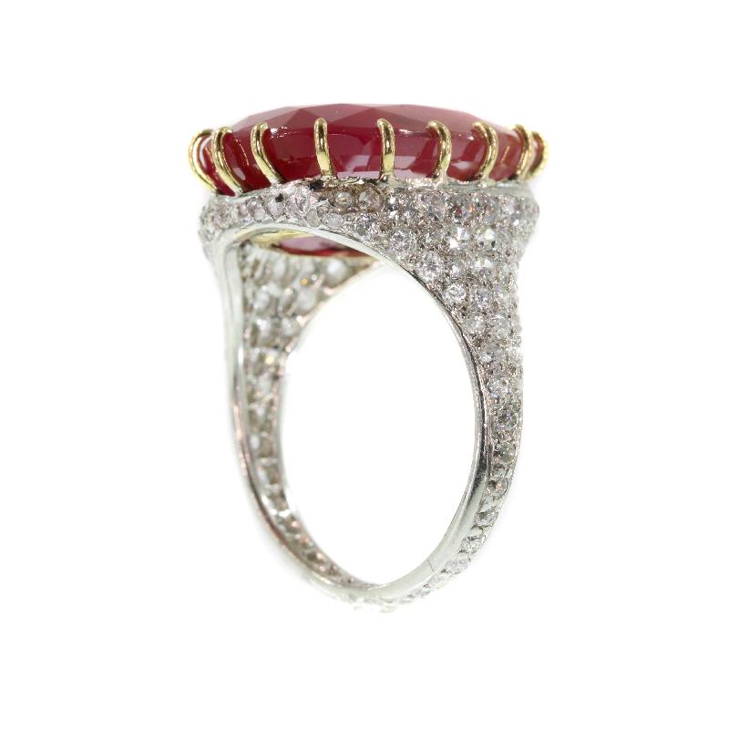 Certified 13.52 Carat Natural Untreated Ruby and Diamond Platinum Ring For Sale 5