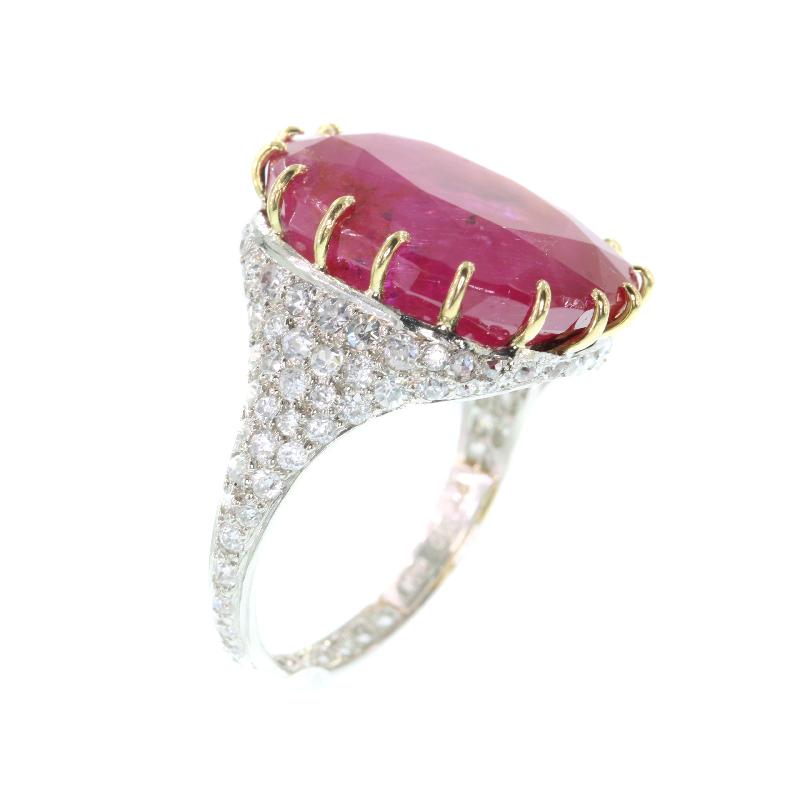 Certified 13.52 Carat Natural Untreated Ruby and Diamond Platinum Ring For Sale 6