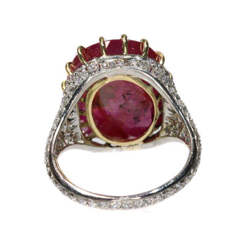 Certified 13.52 Carat Natural Untreated Ruby and Diamond Platinum Ring For Sale 8