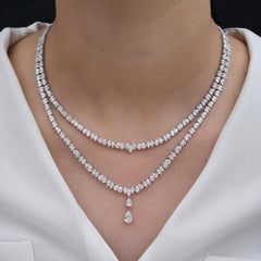 Certified 13.85 Carat SI/H Diamond 18k White Gold Multi Strand Necklace