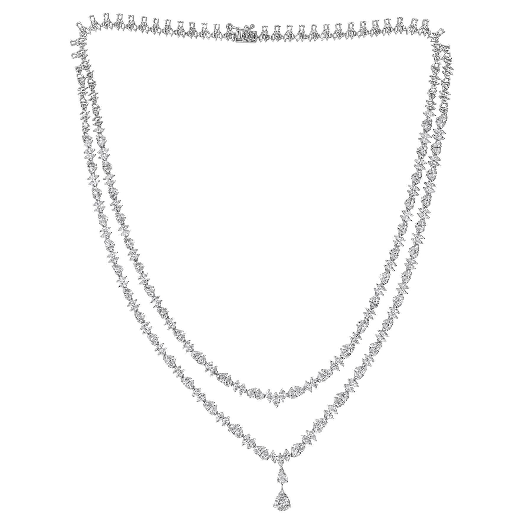 Certified 13.85 Carat SI/H Diamond 18k White Gold Multi Strand Necklace