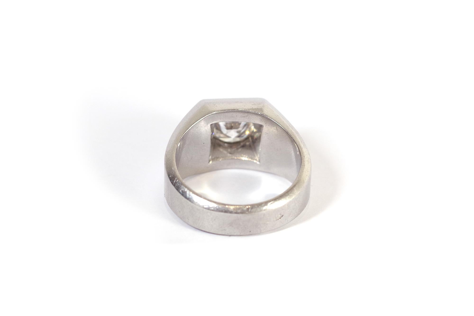 Femenino o masculino Anillo de sello de diamantes en platino Art Déco certificado de 1,39 quilates en venta