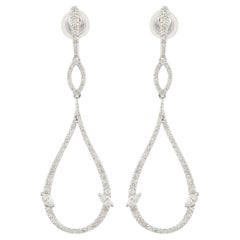 Certified 1.4 Carat SI/H Diamond Dangle Drop Earrings 10 Karat White Gold