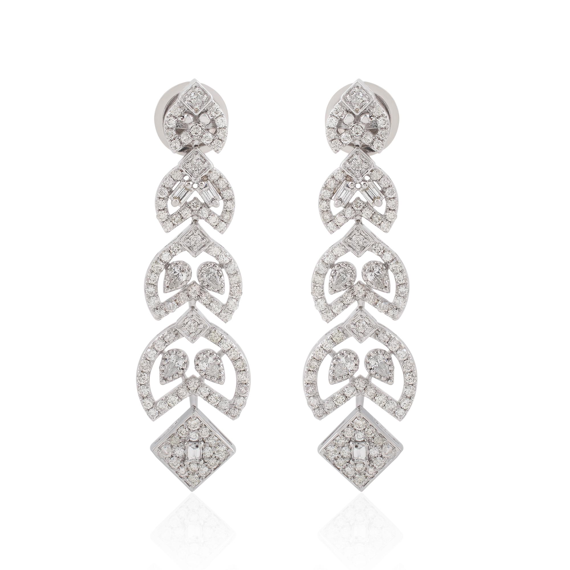 Women's Certified 1.40 Carat Baguette Diamond Dangle Earrings 18k Yellow Gold Jewelry For Sale