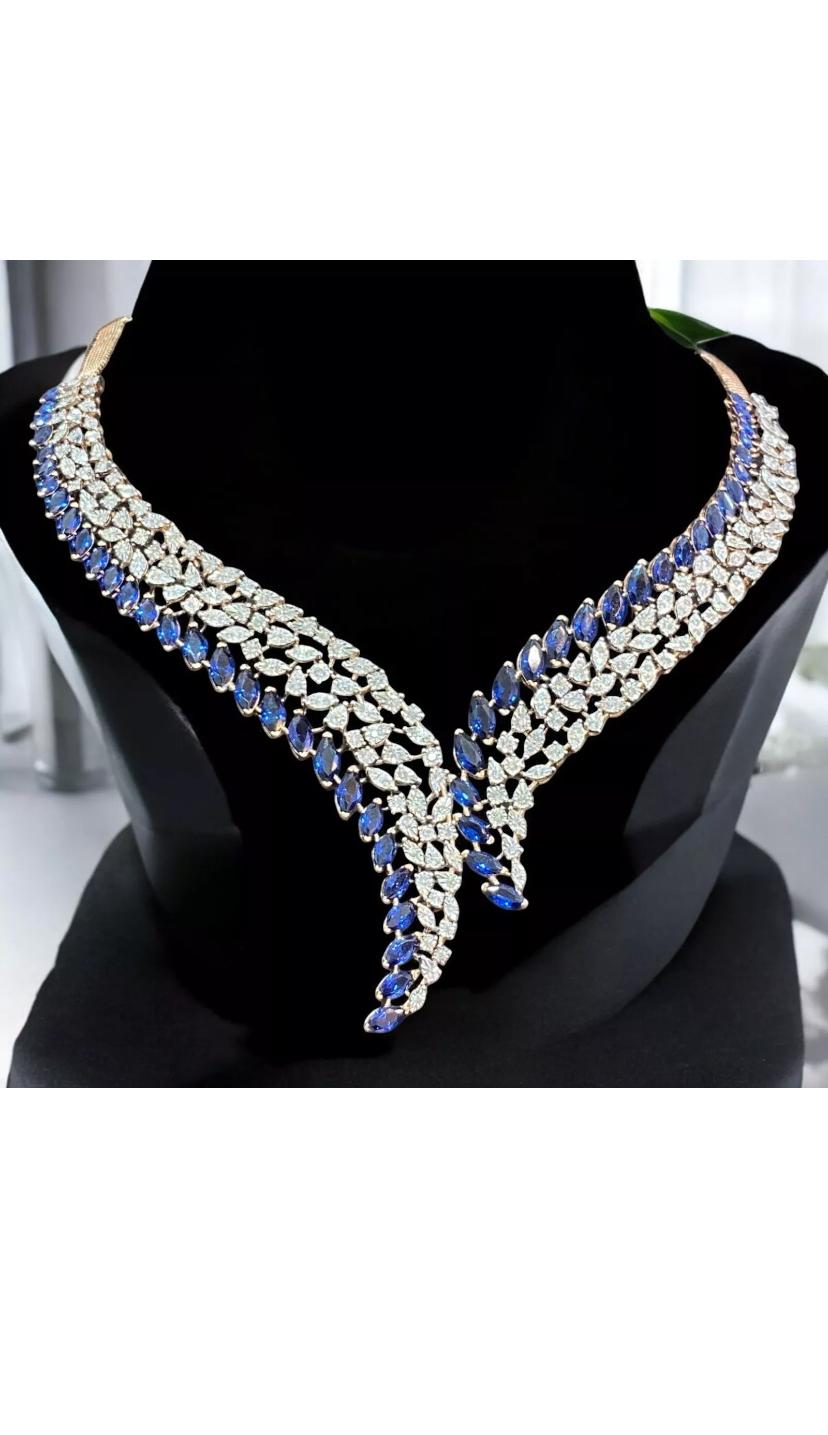 An exquisite necklace within a sculpture of Sapphires and Diamonds, a masterpiece celebrating rare beauty and unparalleled craftsmanship.
This design conveys a message of uniqueness. Every creation is a dream of volumes and colours and a contrast of