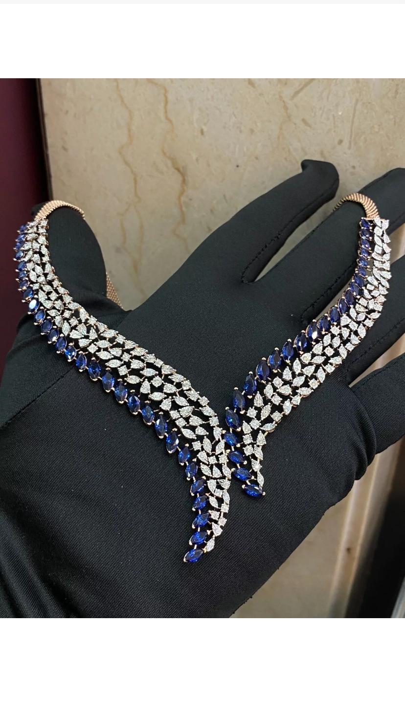 Certified 14.00 Carat Blue Sapphire 2.40 Carat Diamonds Gold Necklace In New Condition For Sale In Massafra, IT