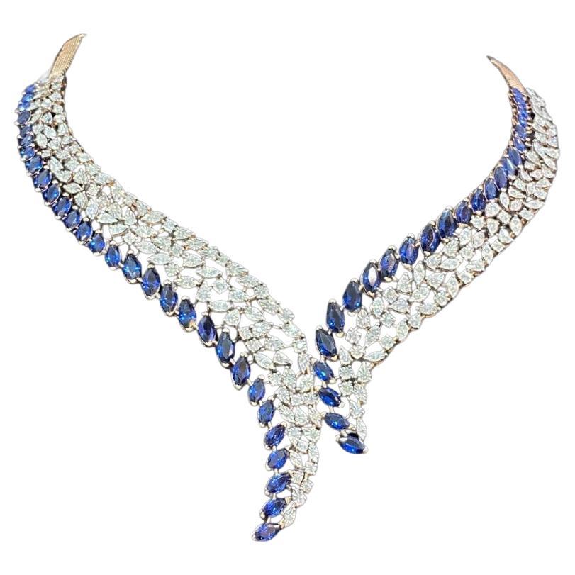 Collier en or certifié avec saphir bleu de 14,00 carats et diamants de 2,40 carats