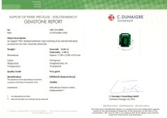Certified 14.01 Carat Emerald cut Emerald and Diamond 3 Stone Engagement Ring