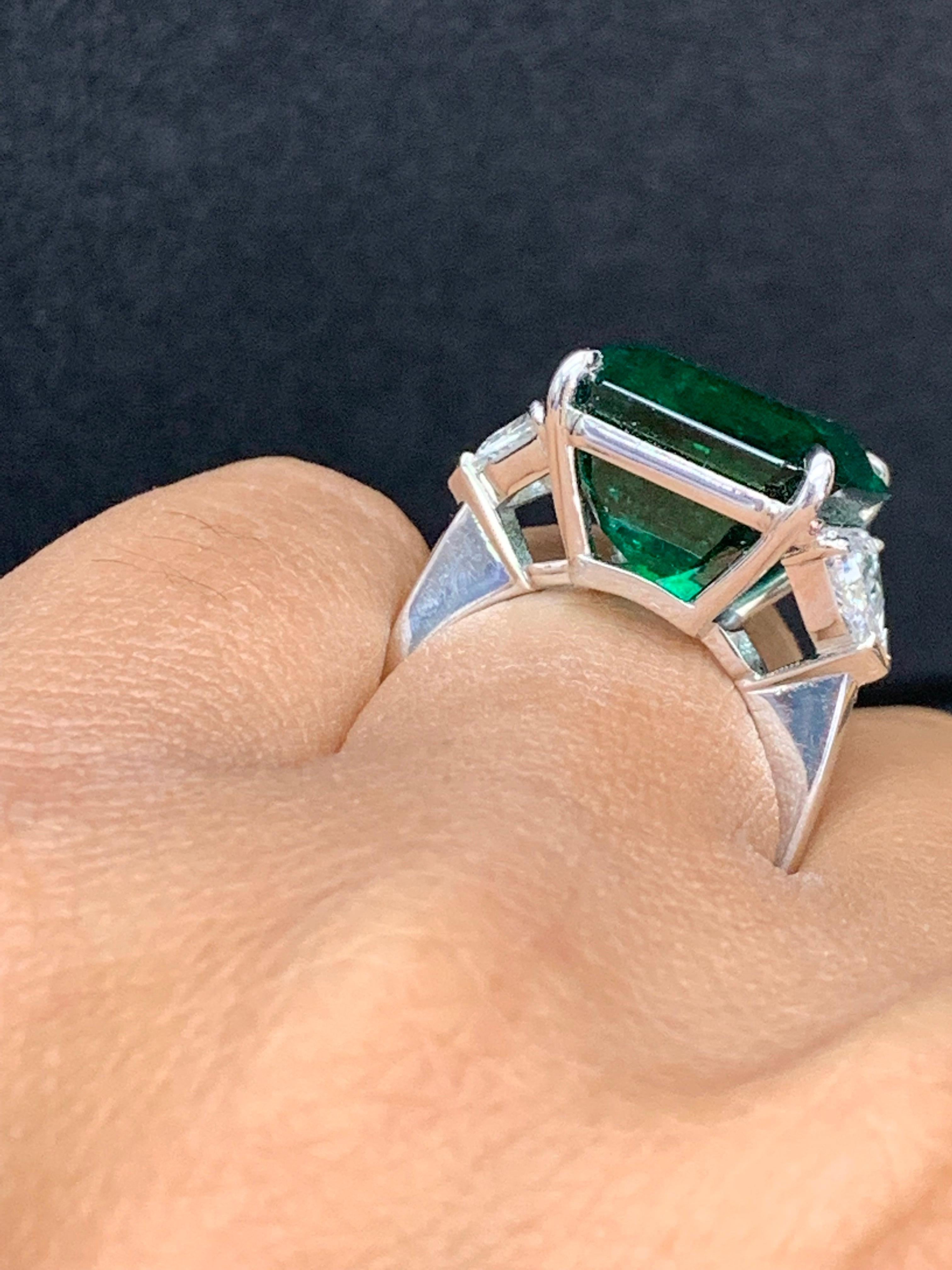 Certified 14.01 Carat Emerald cut Emerald and Diamond 3 Stone Engagement Ring 1