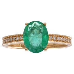 Certified 1.41 Carat Natural Emerald Diamond Engagement Ring Half Eternity Band