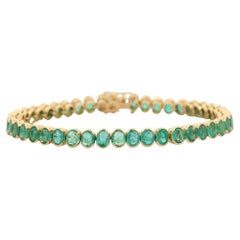 Certified 14.15 Carat Emerald Gemstone Tennis Bracelet in 18K Yellow Gold
