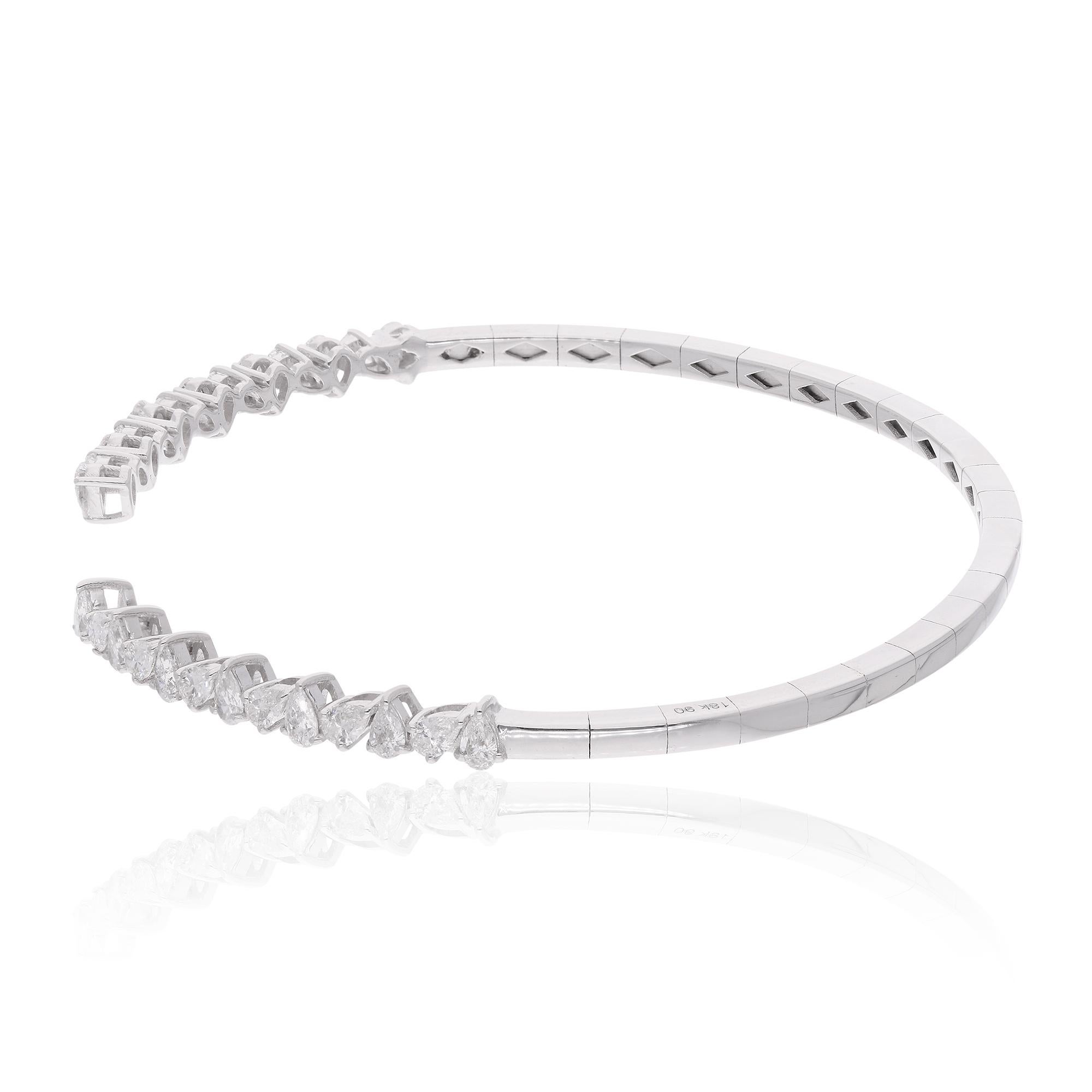 Zertifizierte 1.41Ct SI/H Birnenschliff Diamant Offene Manschette Armband Fein 14k Weißgold (Moderne) im Angebot