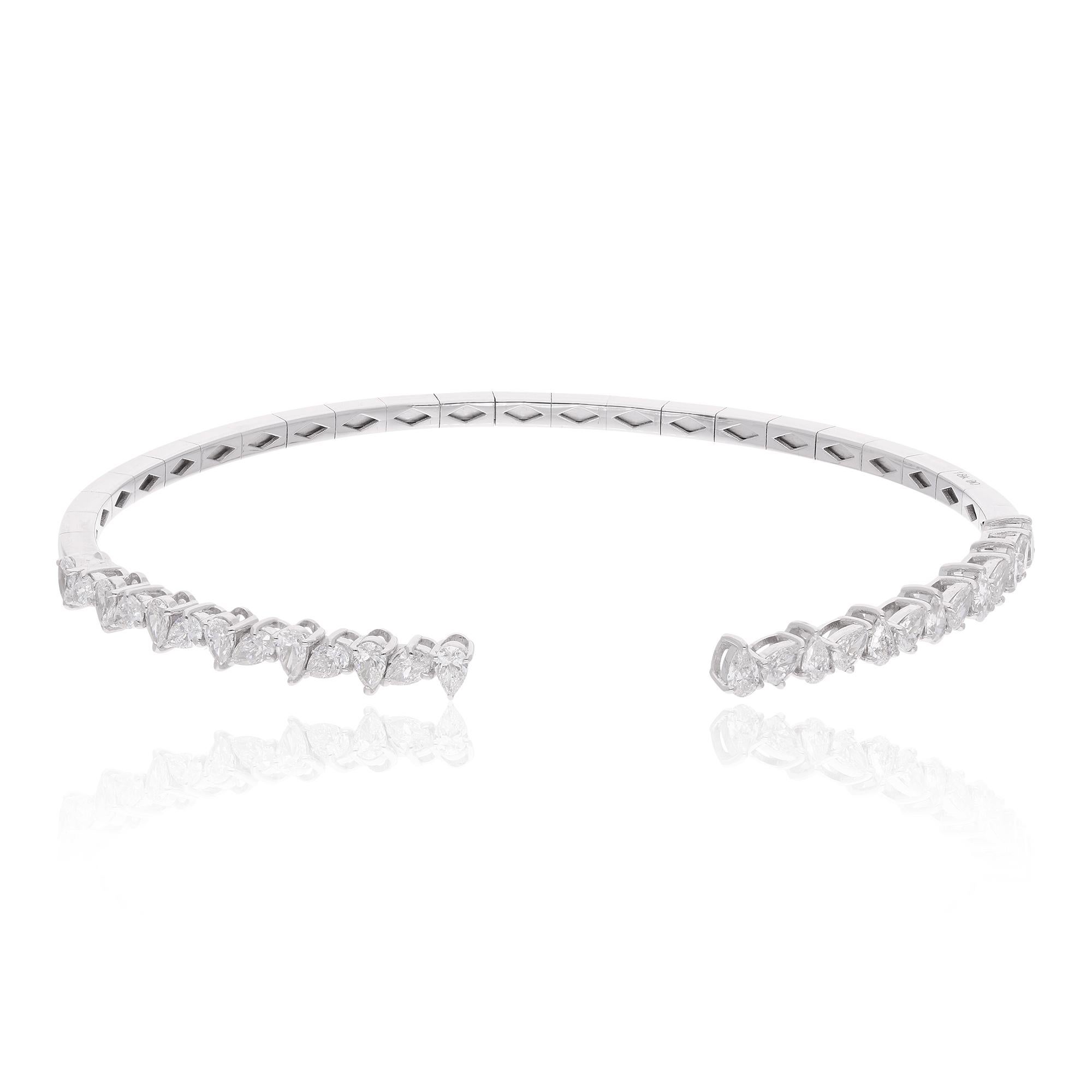 Zertifizierte 1.41Ct SI/H Birnenschliff Diamant Offene Manschette Armband Fein 14k Weißgold Damen im Angebot