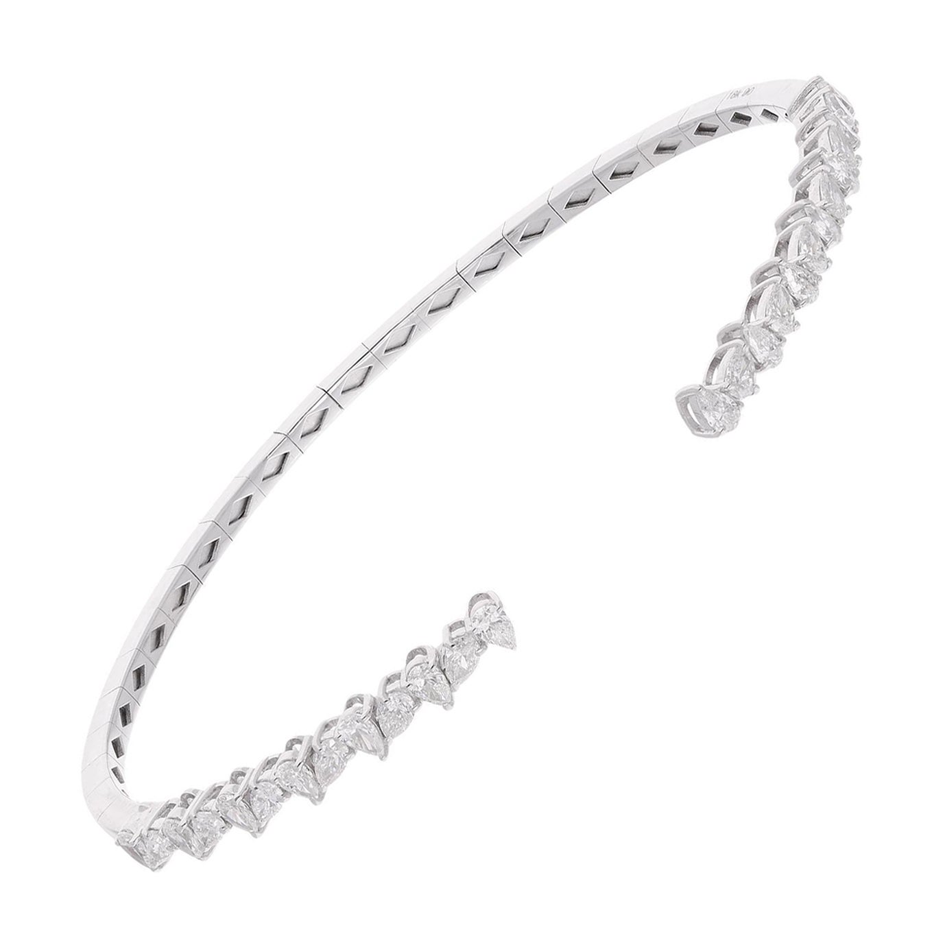 Zertifizierte 1.41Ct SI/H Birnenschliff Diamant Offene Manschette Armband Fein 14k Weißgold im Angebot