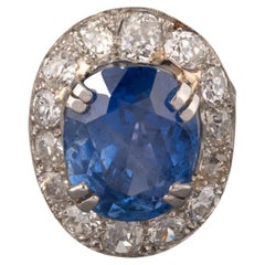 Bague Art déco française en saphir de Ceylan et diamants certifiés 14,26 carats