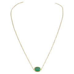 Certified 1.43 Carat Oval Shaped Emerald Pendant Chain Necklace