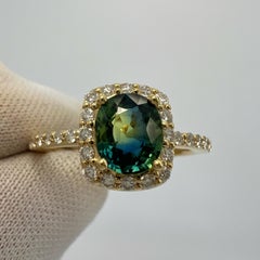Certified 1.43ct Parti Colour Blue Yellow Sapphire & Diamond 18k Gold Halo Ring