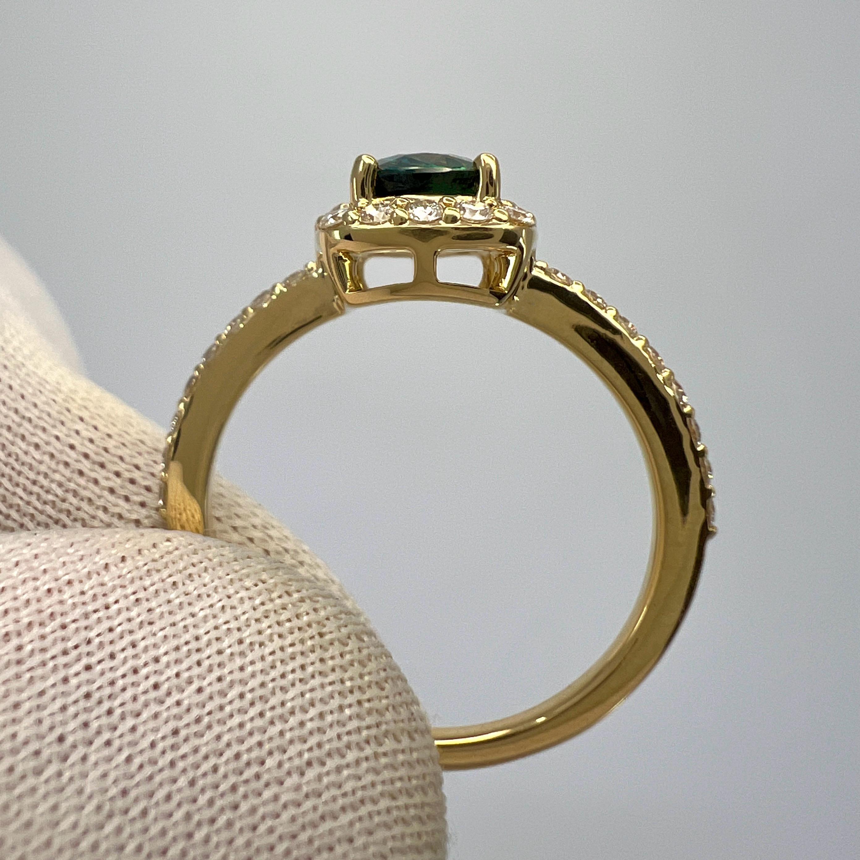 Certified 1.43ct Parti Colour Blue Yellow Sapphire & Diamond 18k Gold Halo Ring For Sale 3