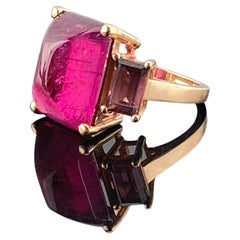 Used Certified 14.53 Carat Tourmaline and 18K Rose Gold Three Stone Engagement Ring