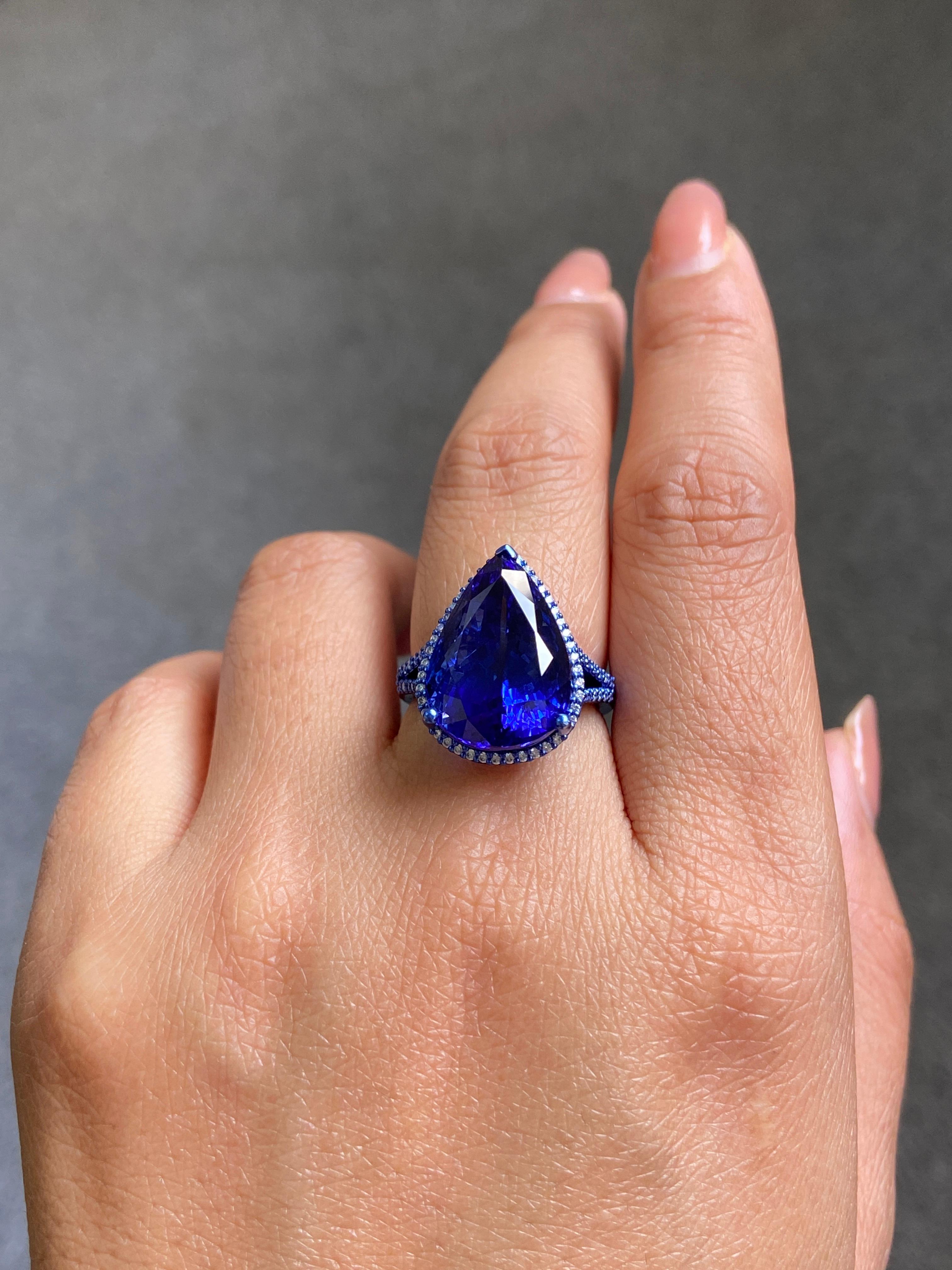 Zertifizierter 14,55 Karat Tansanit und Diamant-Cocktailring aus 18 Karat Weißgold im Angebot 8