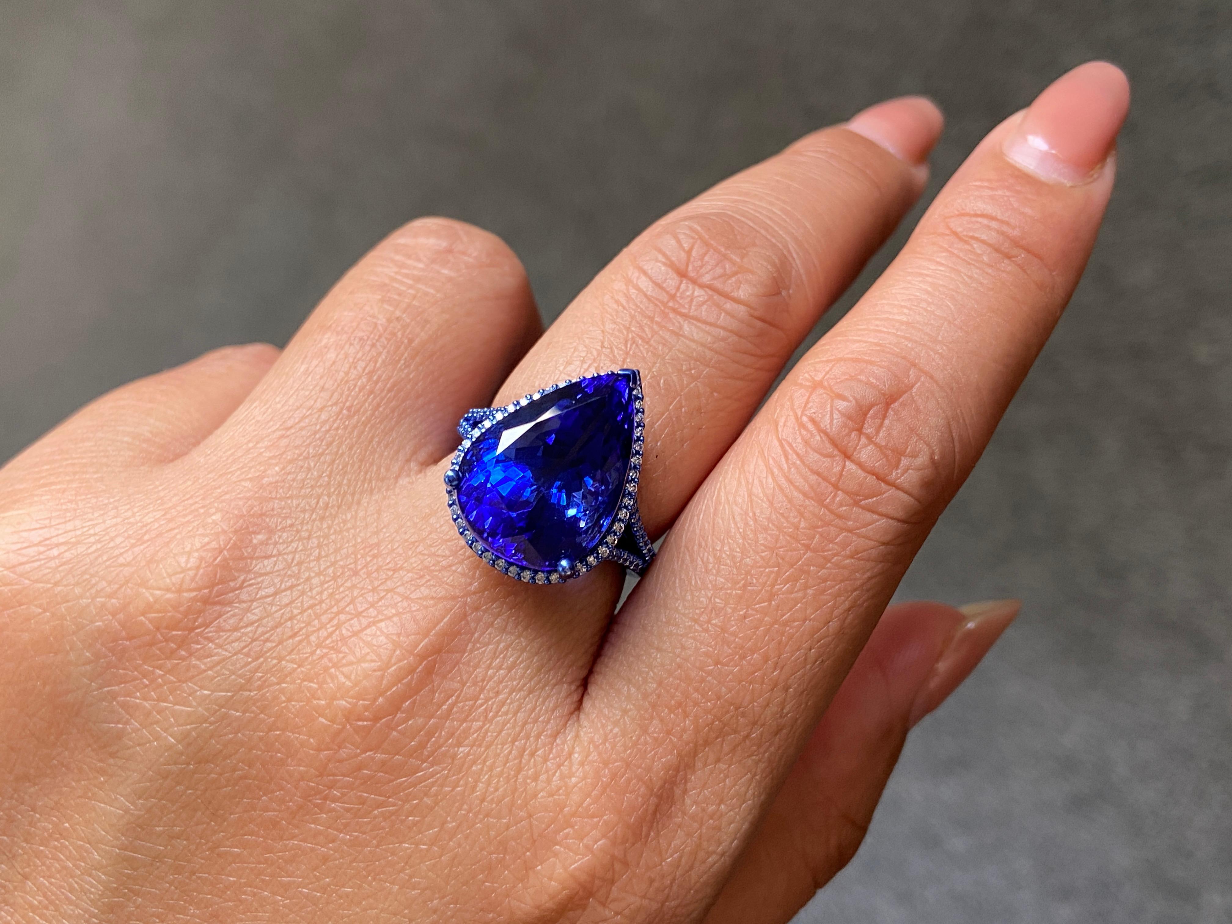 Zertifizierter 14,55 Karat Tansanit und Diamant-Cocktailring aus 18 Karat Weißgold im Angebot 10